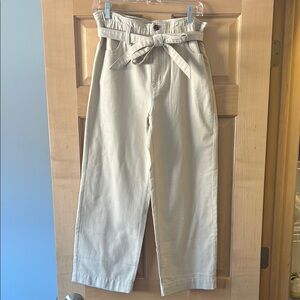 Cream High-Waisted Paperbag Pants